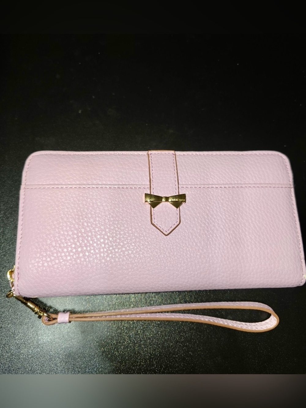 Anne Klein Lavender Bow Zip Around Wristlet Wallet Continental - EUC- Like New